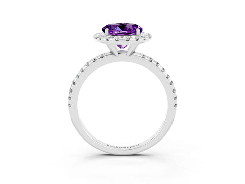 White gold Round Cut Halo Round Diamond Pavé Band Four-Prong Ring_3