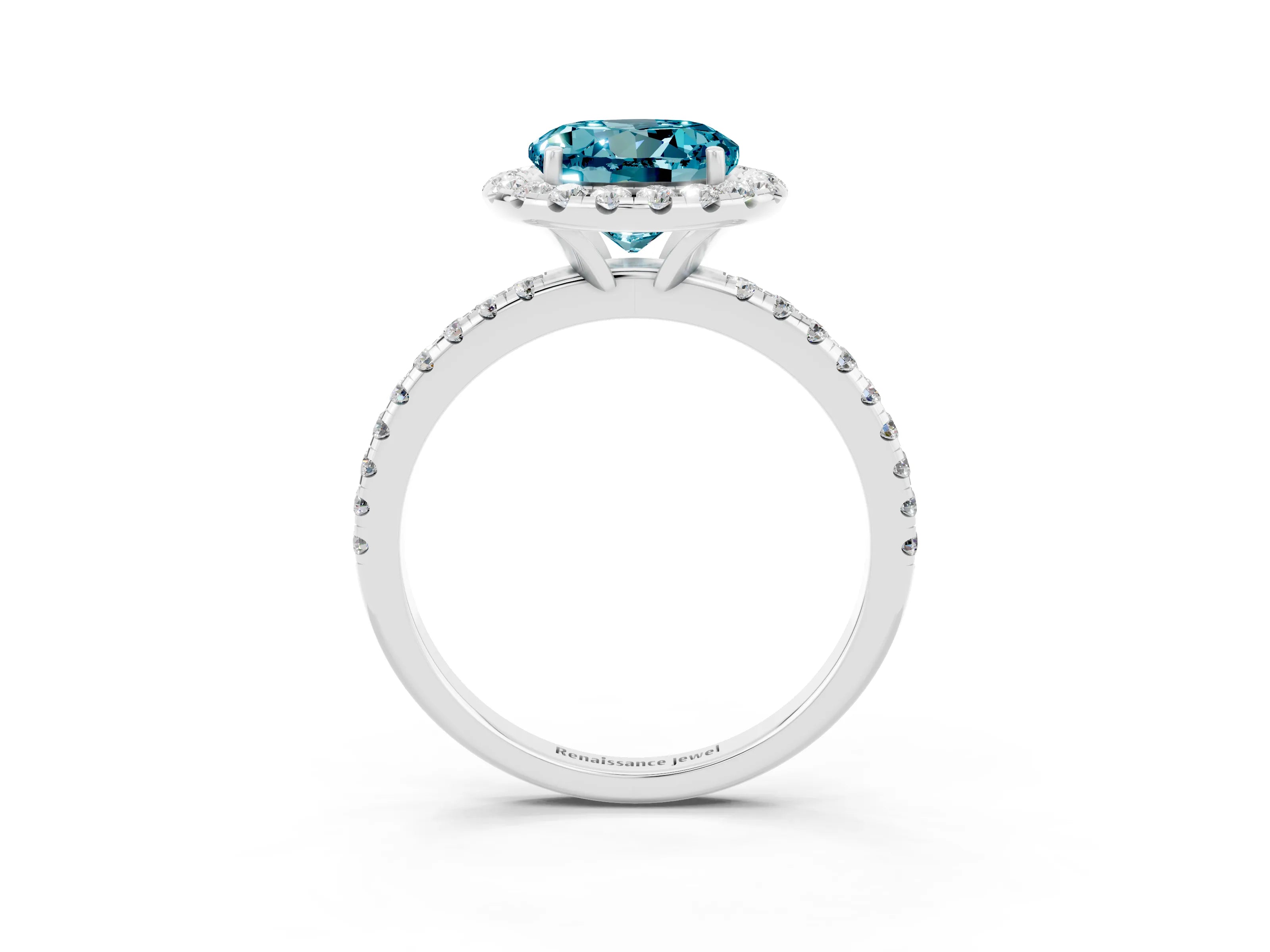 White gold Round Cut Halo Round Diamond Pavé Band Four-Prong Ring_3