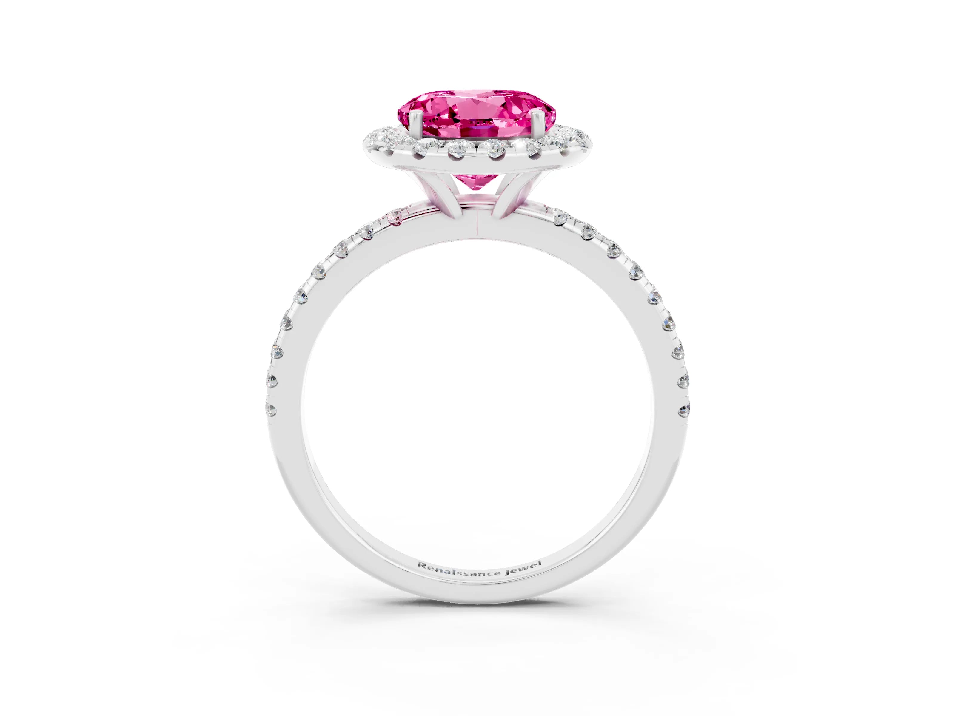White gold Round Cut Halo Round Diamond Pavé Band Four-Prong Ring_3