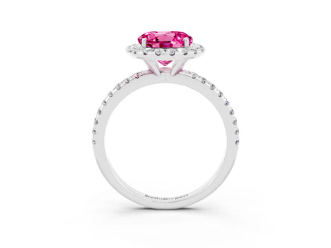 White gold Round Cut Halo Round Diamond Pavé Band Four-Prong Ring_3