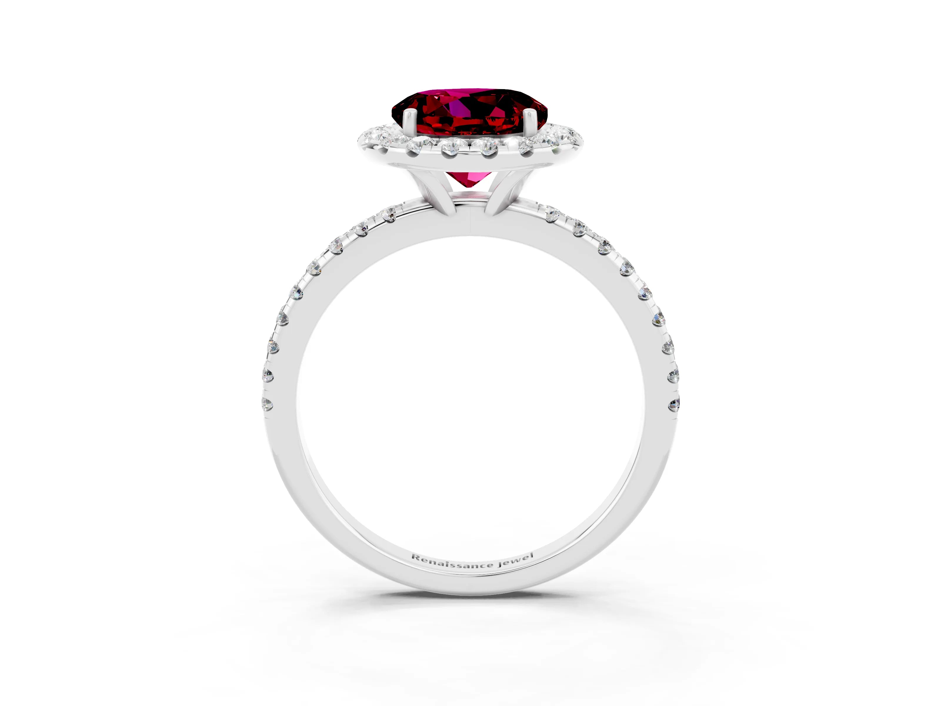 White gold Round Cut Halo Round Diamond Pavé Band Four-Prong Ring_3
