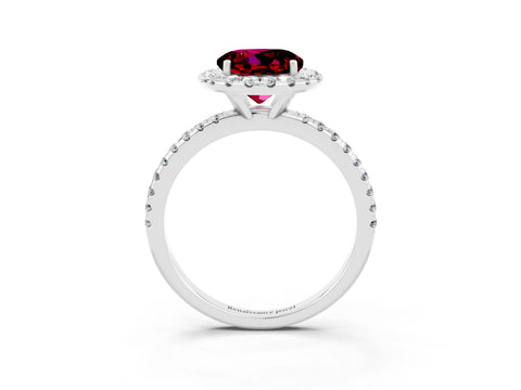 White gold Round Cut Halo Round Diamond Pavé Band Four-Prong Ring_3
