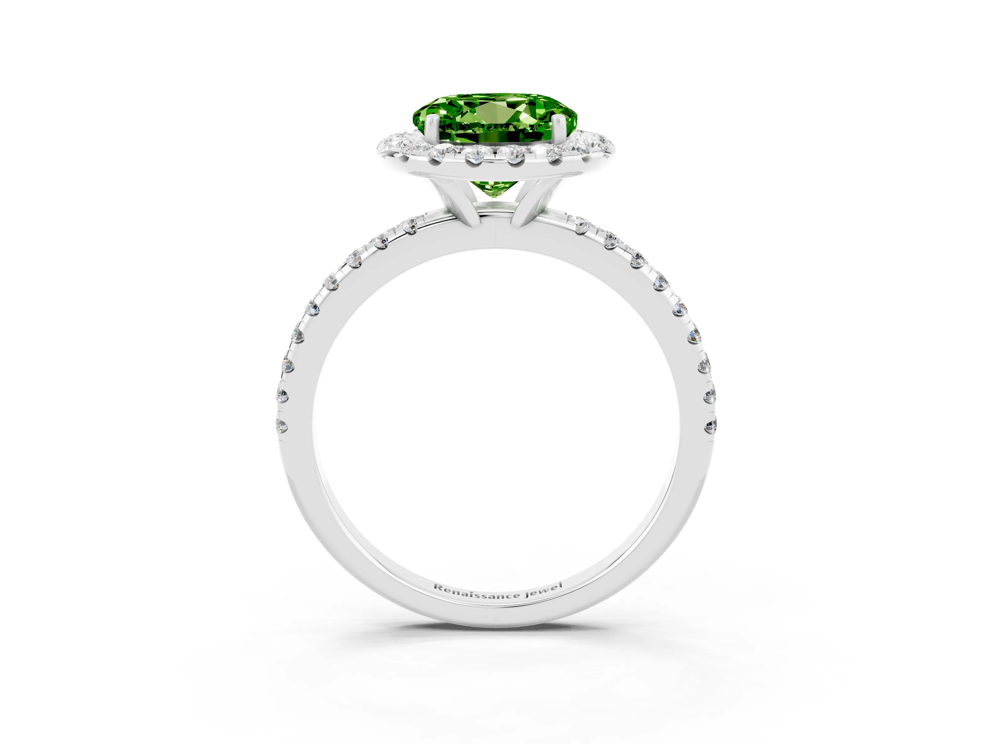 White gold Round Cut Halo Round Diamond Pavé Band Four-Prong Ring_3