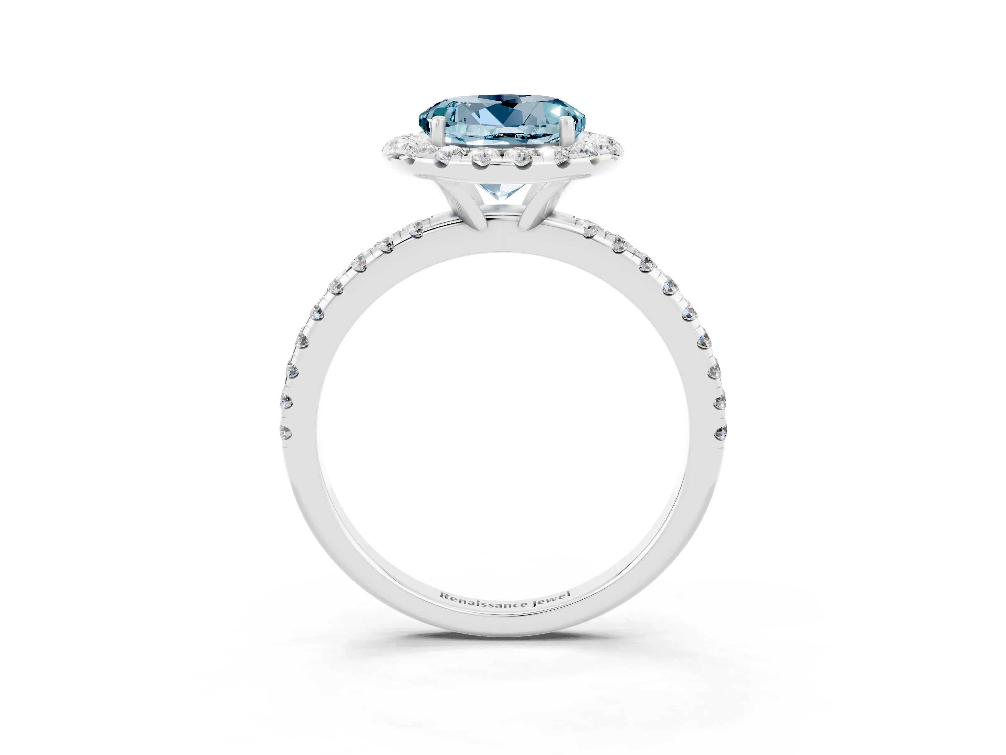 White gold Round Cut Halo Round Diamond Pavé Band Four-Prong Ring_3