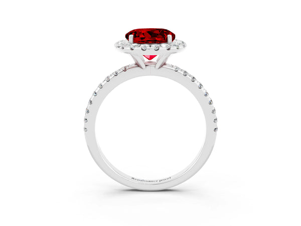 White gold Round Cut Halo Round Diamond Pavé Band Four-Prong Ring