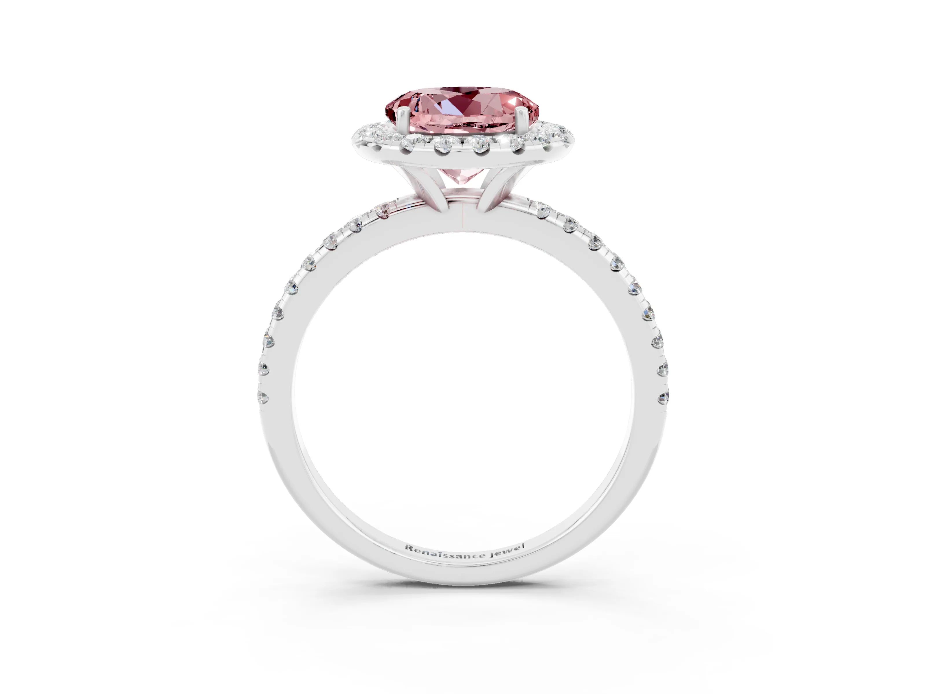 White gold Round Cut Halo Round Diamond Pavé Band Four-Prong Ring_3