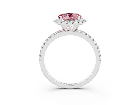 White gold Round Cut Halo Round Diamond Pavé Band Four-Prong Ring_3
