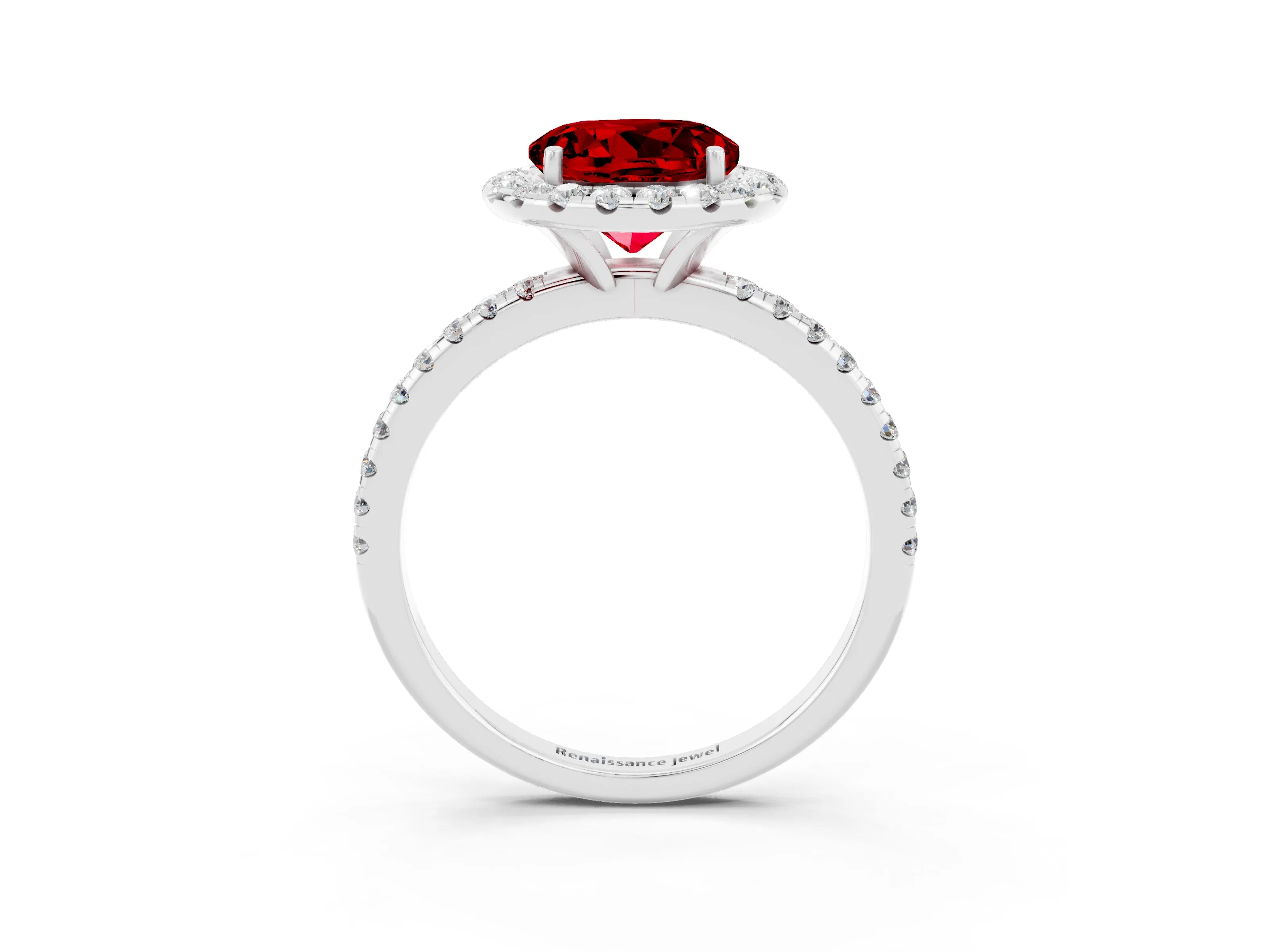 White gold Round Cut Halo Round Diamond Pavé Band Four-Prong Ring_3