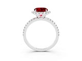 White gold Round Cut Halo Round Diamond Pavé Band Four-Prong Ring_3