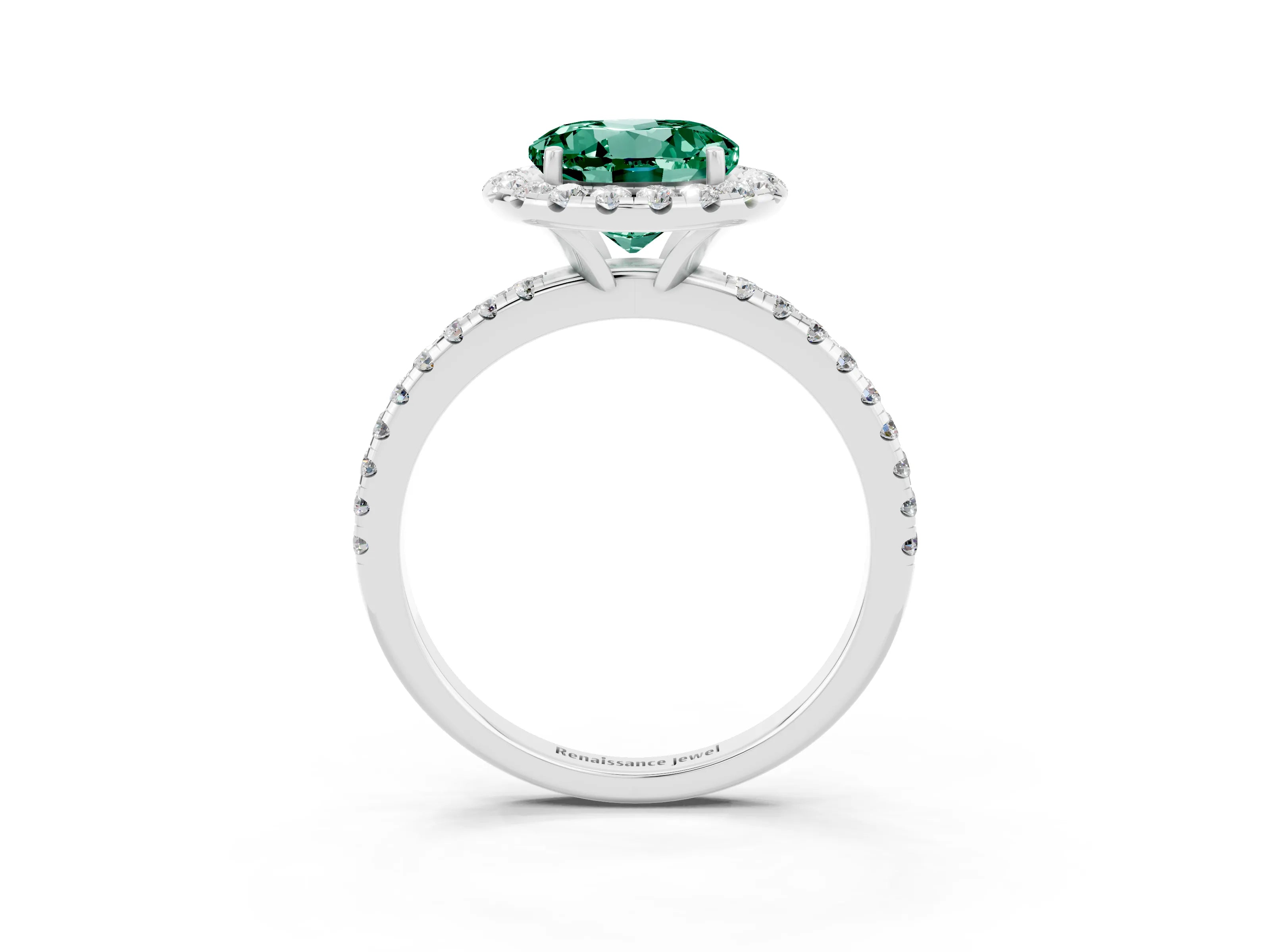 White gold Round Cut Halo Round Diamond Pavé Band Four-Prong Ring_3