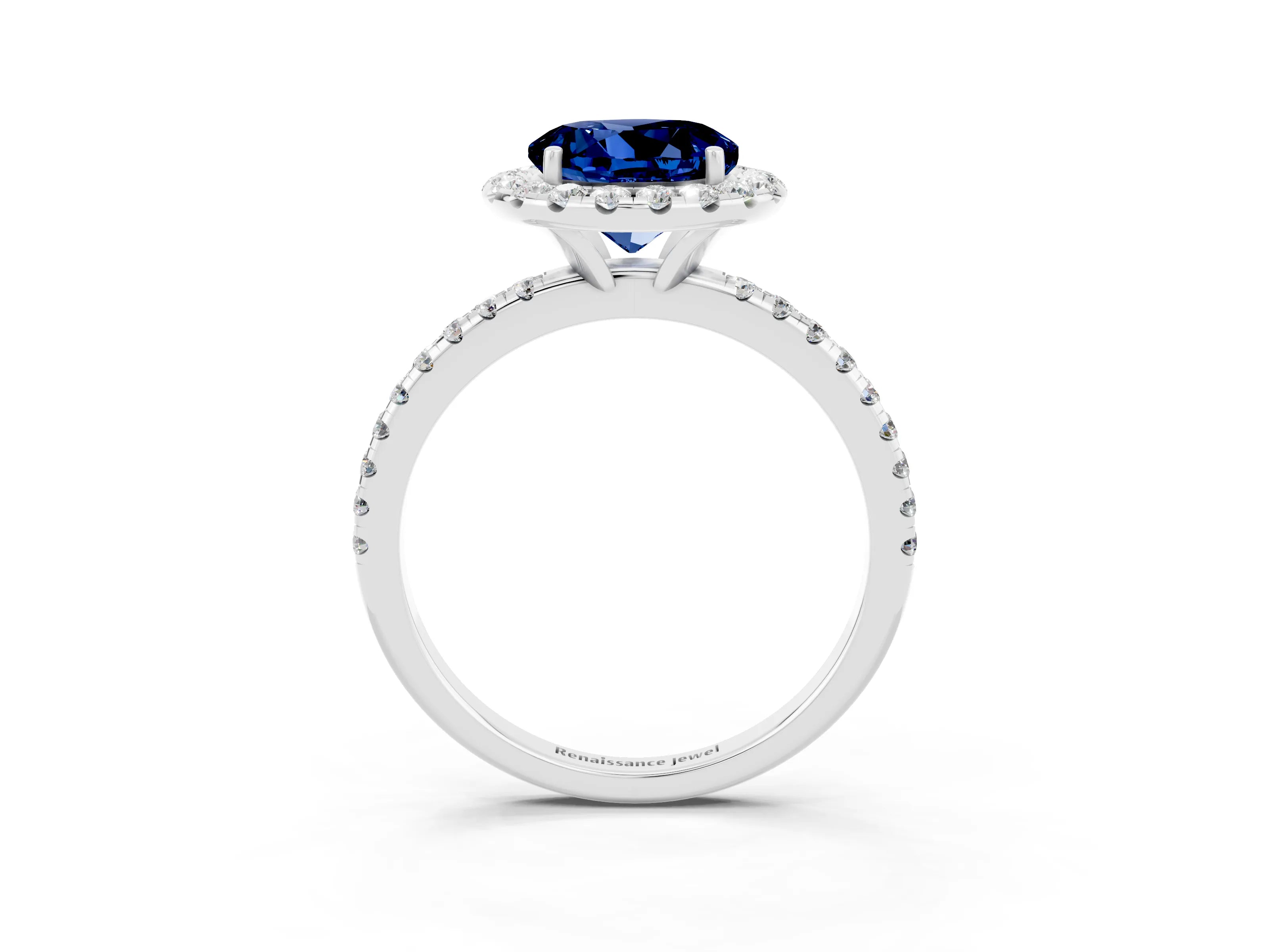 White gold Round Cut Halo Round Diamond Pavé Band Four-Prong Ring_3