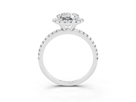 White gold Round Cut Halo Round Diamond Pavé Band Four-Prong Ring_3