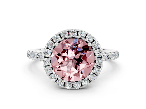 White gold Round Cut Halo Round Diamond Pavé Band Four-Prong Ring