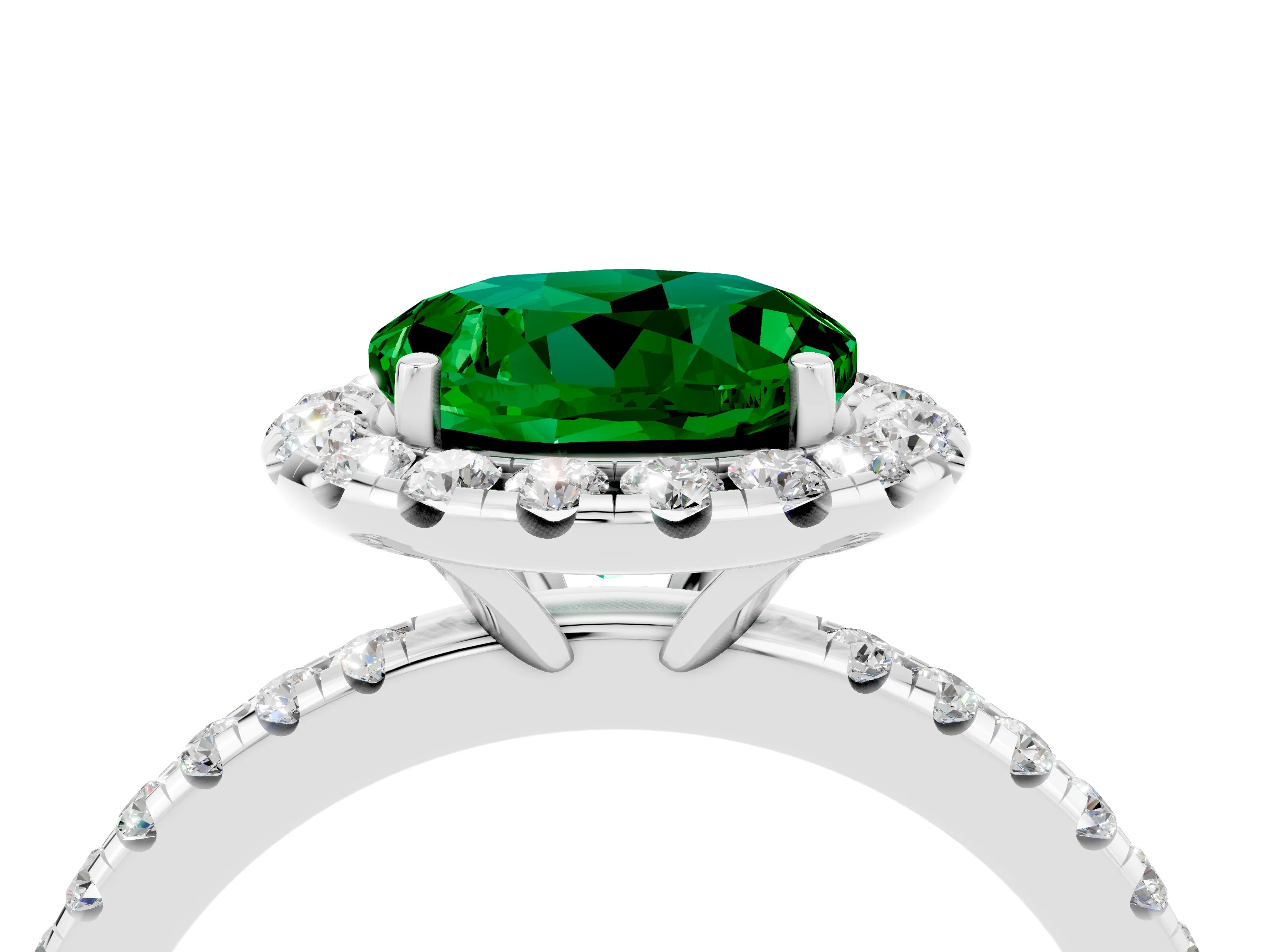 White gold Round Cut Halo Round Diamond Pavé Band Four-Prong Ring_4
