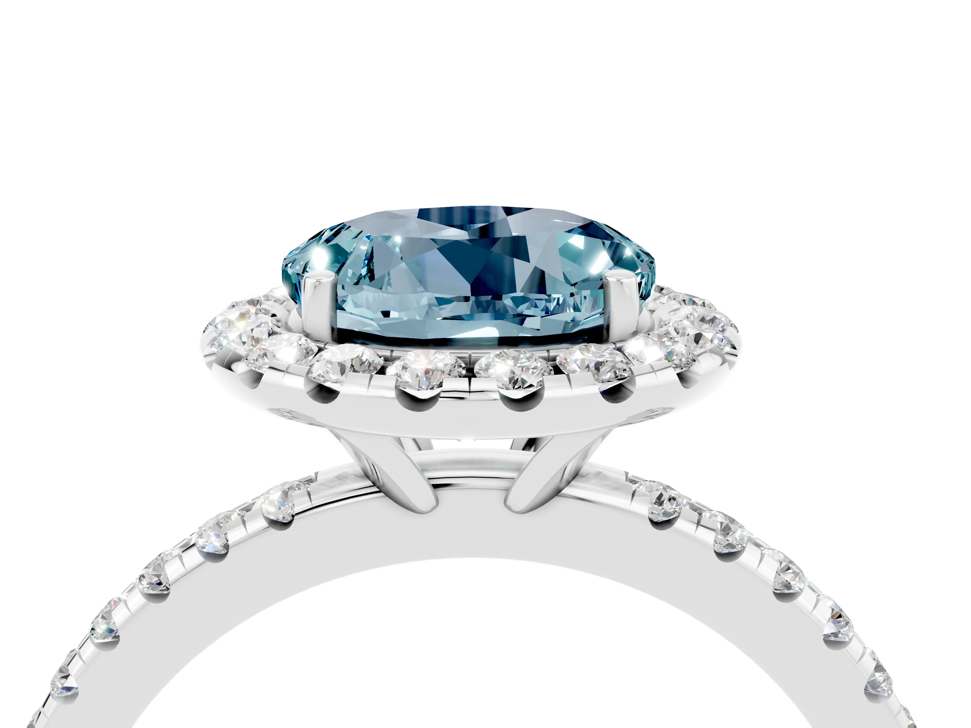 White gold Round Cut Halo Round Diamond Pavé Band Four-Prong Ring_4