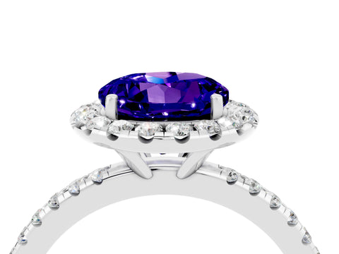 White gold Round Cut Halo Round Diamond Pavé Band Four-Prong Ring_4