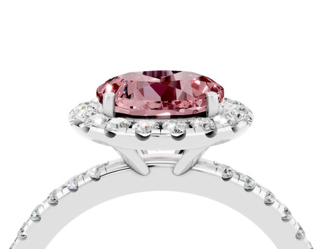 White gold Round Cut Halo Round Diamond Pavé Band Four-Prong Ring_4
