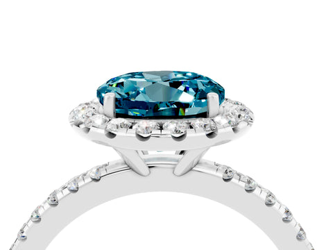 White gold Round Cut Halo Round Diamond Pavé Band Four-Prong Ring_4