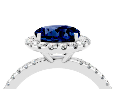 White gold Round Cut Halo Round Diamond Pavé Band Four-Prong Ring_4