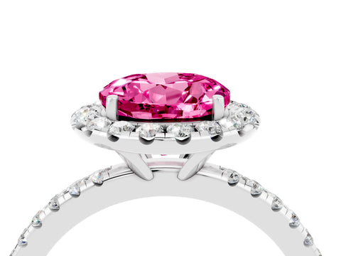 White gold Round Cut Halo Round Diamond Pavé Band Four-Prong Ring_4