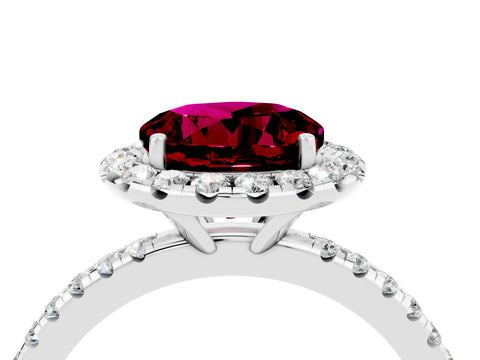 White gold Round Cut Halo Round Diamond Pavé Band Four-Prong Ring_4