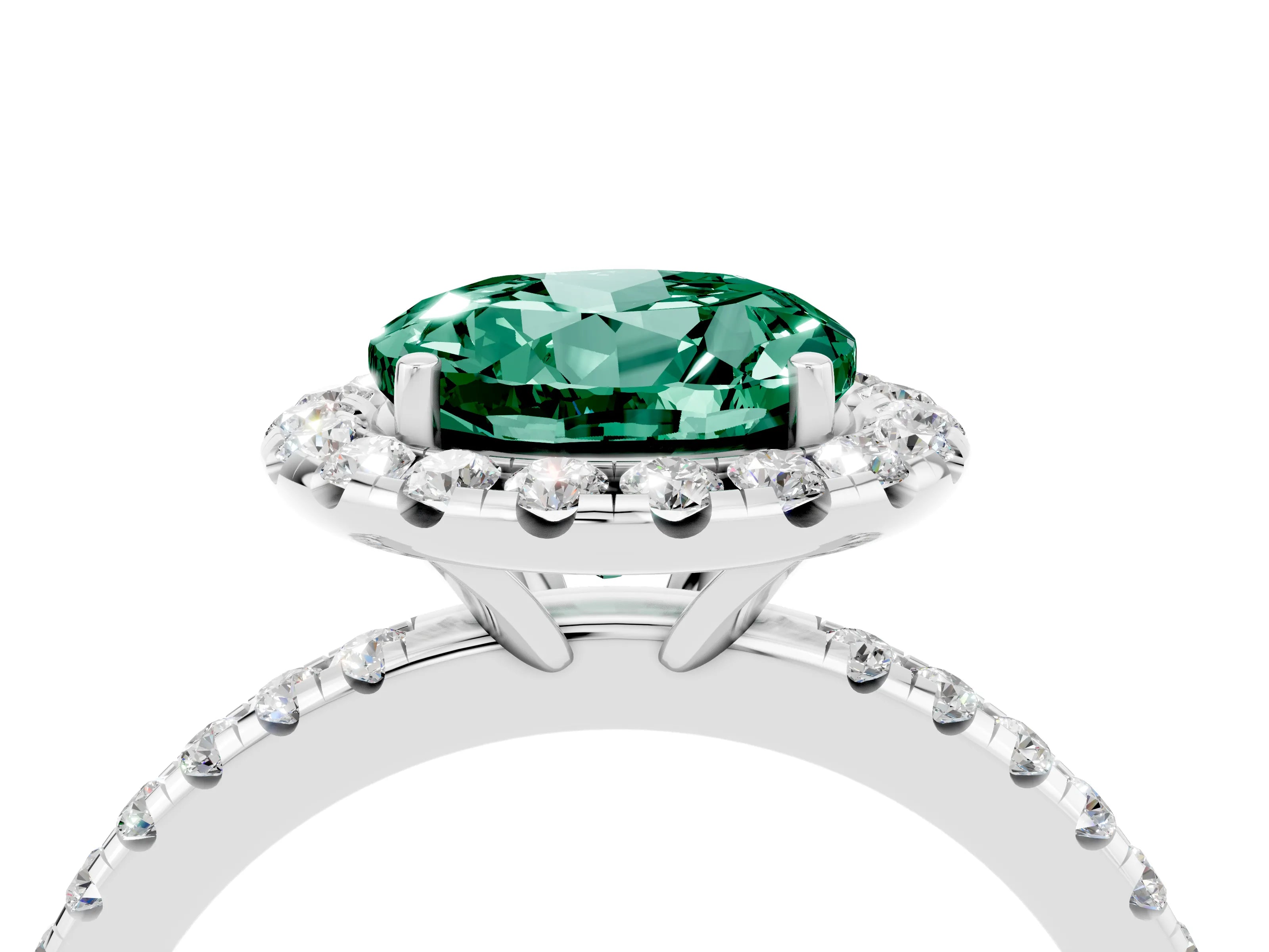 White gold Round Cut Halo Round Diamond Pavé Band Four-Prong Ring_4