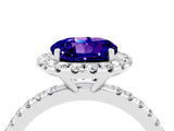 White gold Round Cut Halo Round Diamond Pavé Band Four-Prong Ring_4