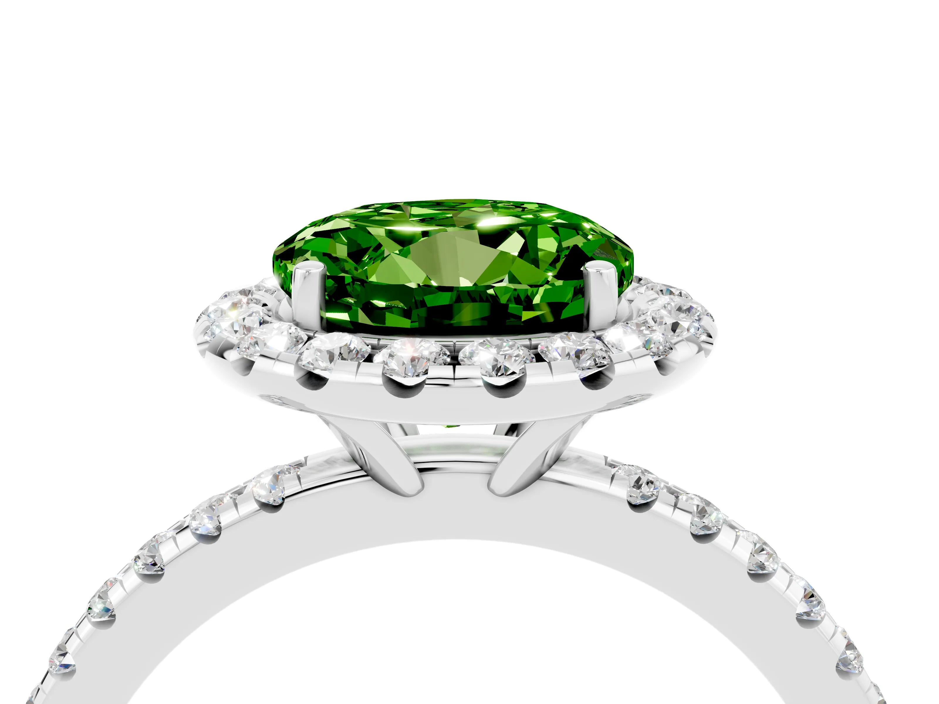 White gold Round Cut Halo Round Diamond Pavé Band Four-Prong Ring_4