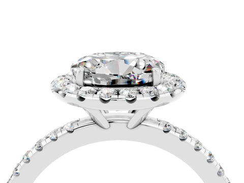 White gold Round Cut Halo Round Diamond Pavé Band Four-Prong Ring_4