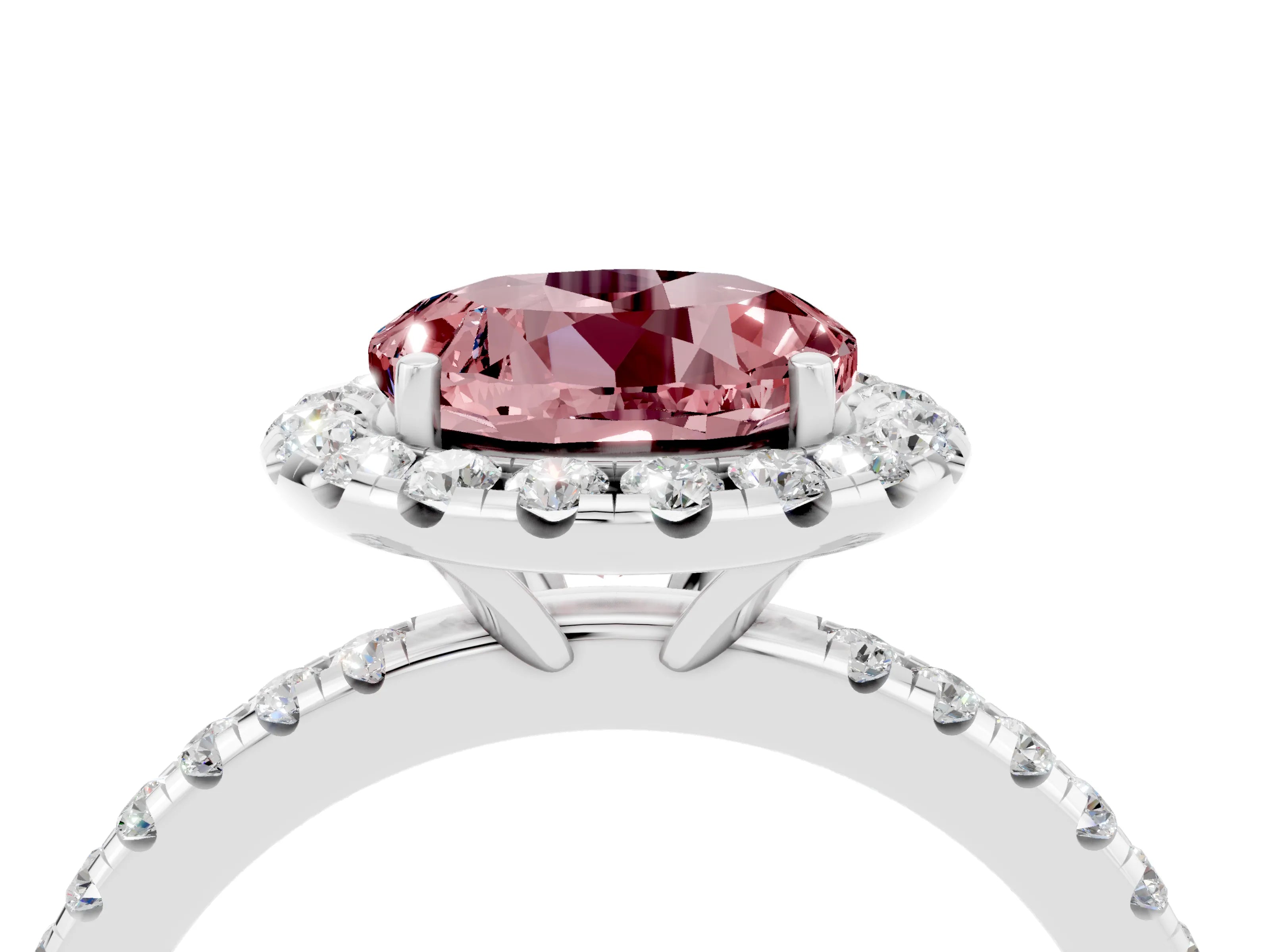 White gold Round Cut Halo Round Diamond Pavé Band Four-Prong Ring_4