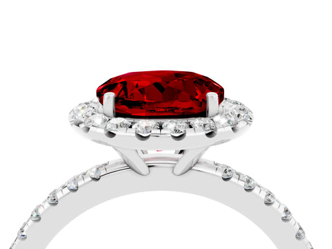 White gold Round Cut Halo Round Diamond Pavé Band Four-Prong Ring_4