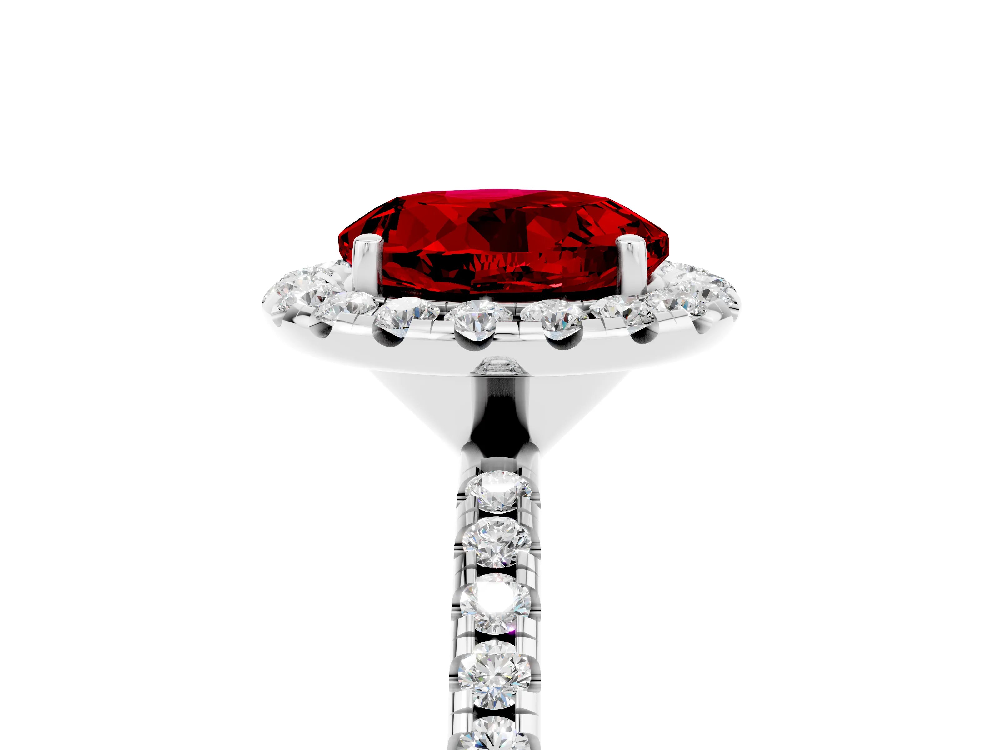 White gold Round Cut Halo Round Diamond Pavé Band Four-Prong Ring_5