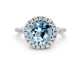 White gold Round Cut Halo Round Diamond Pavé Band Four-Prong Ring