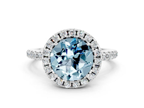 White gold Round Cut Halo Round Diamond Pavé Band Four-Prong Ring