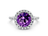 White gold Round Cut Halo Round Diamond Pavé Band Four-Prong Ring