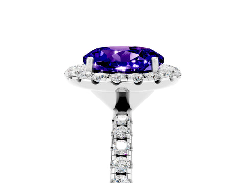 White gold Round Cut Halo Round Diamond Pavé Band Four-Prong Ring_5