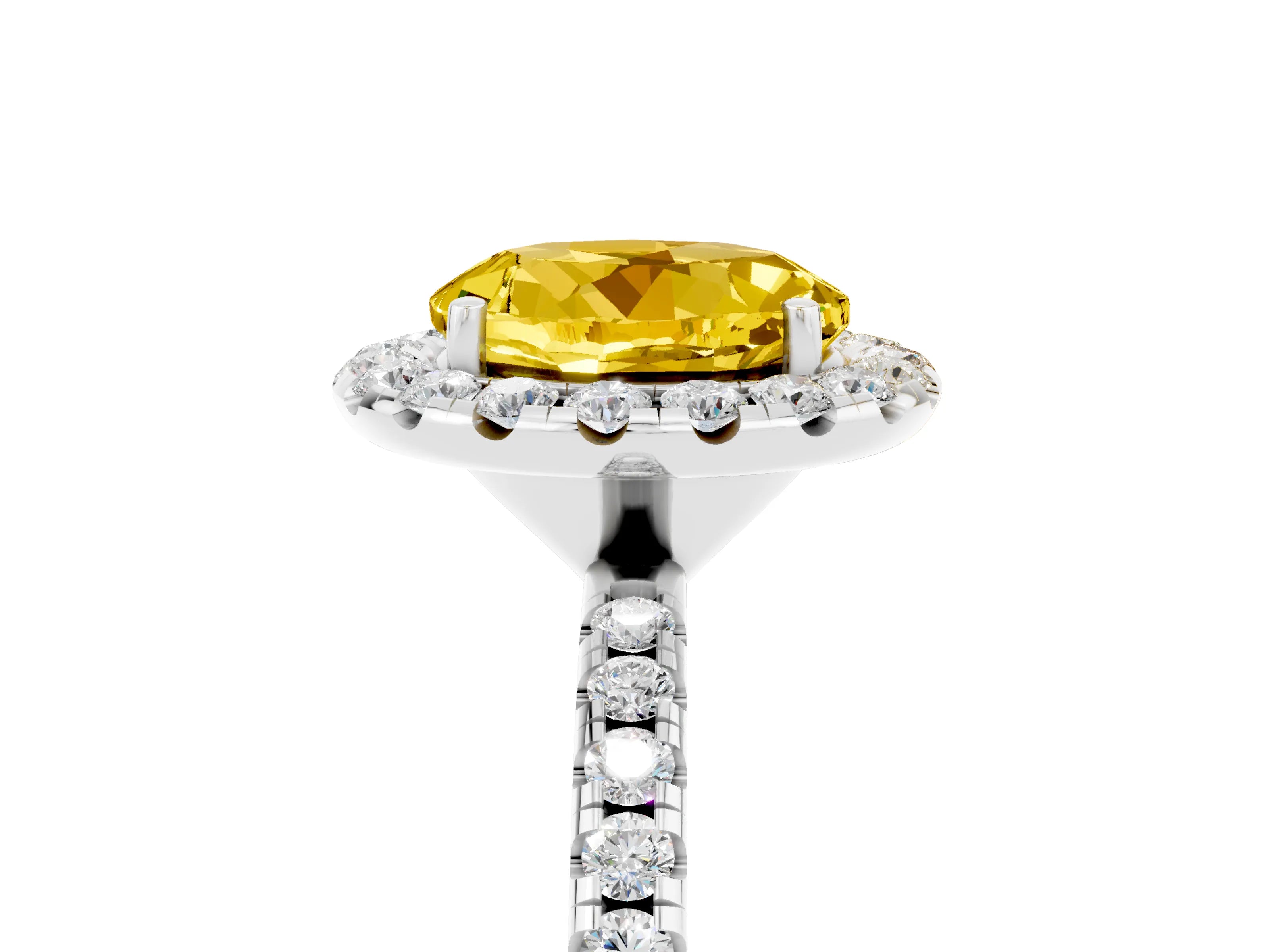 White gold Round Cut Halo Round Diamond Pavé Band Four-Prong Ring_5