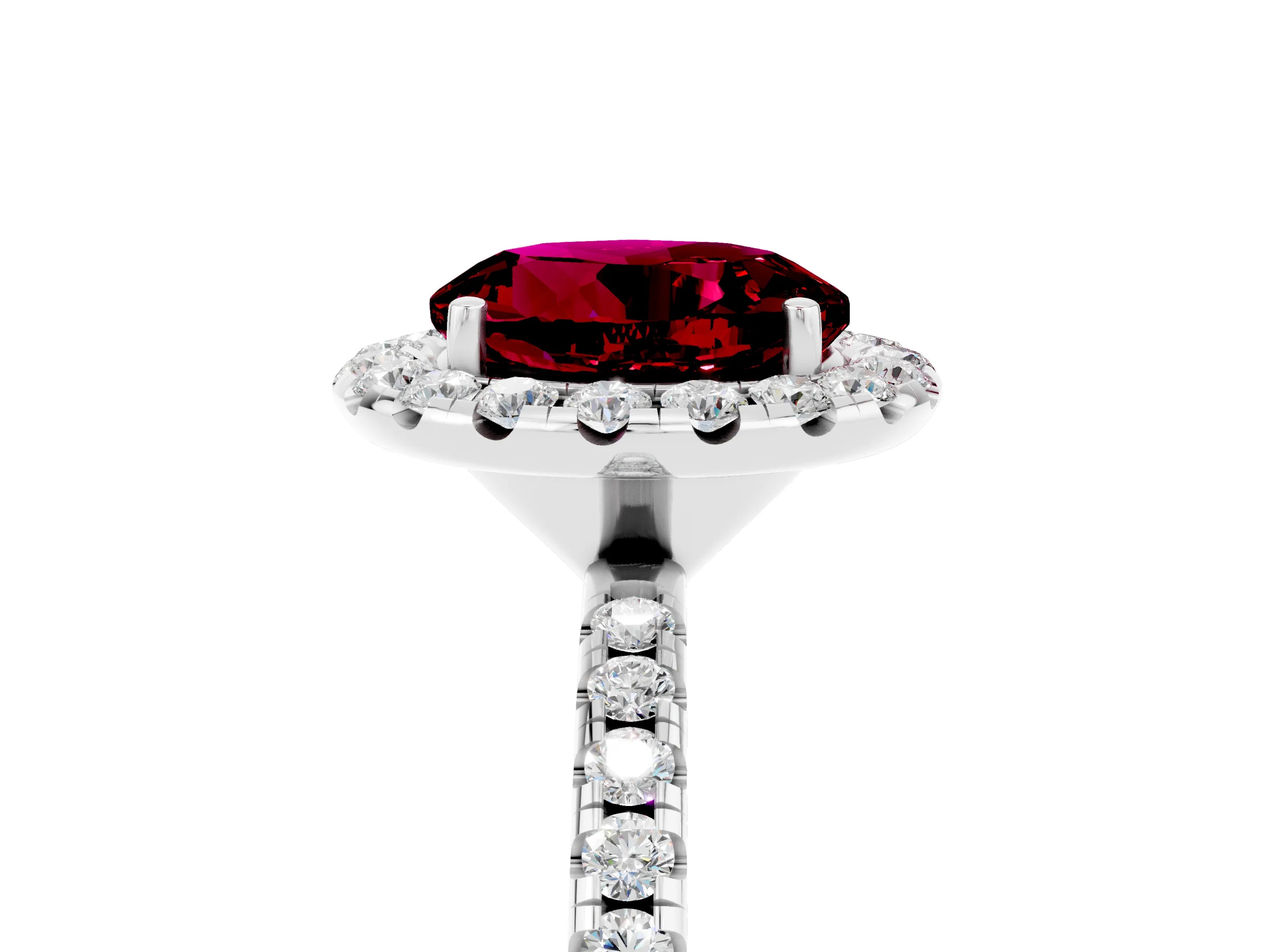 White gold Round Cut Halo Round Diamond Pavé Band Four-Prong Ring_5