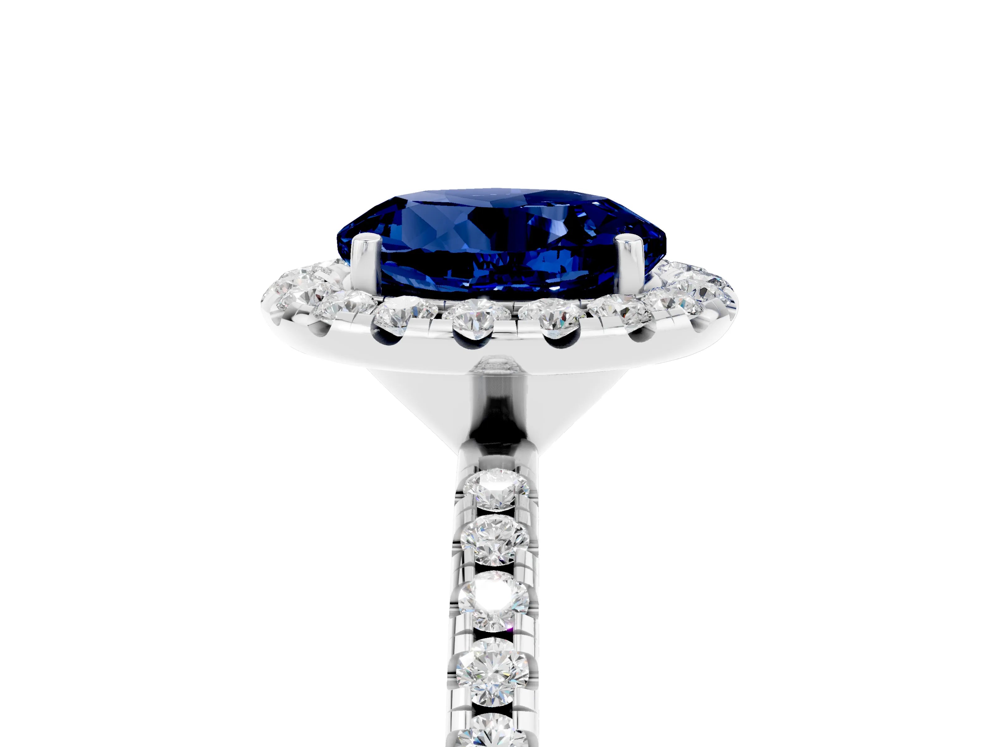 White gold Round Cut Halo Round Diamond Pavé Band Four-Prong Ring_5