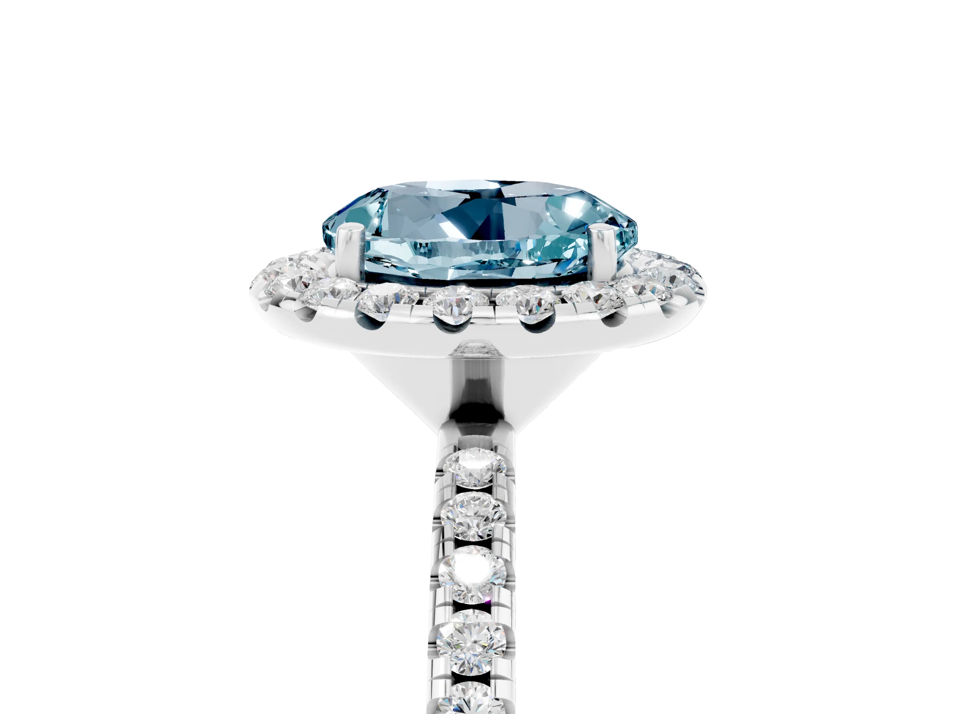 White gold Round Cut Halo Round Diamond Pavé Band Four-Prong Ring_5
