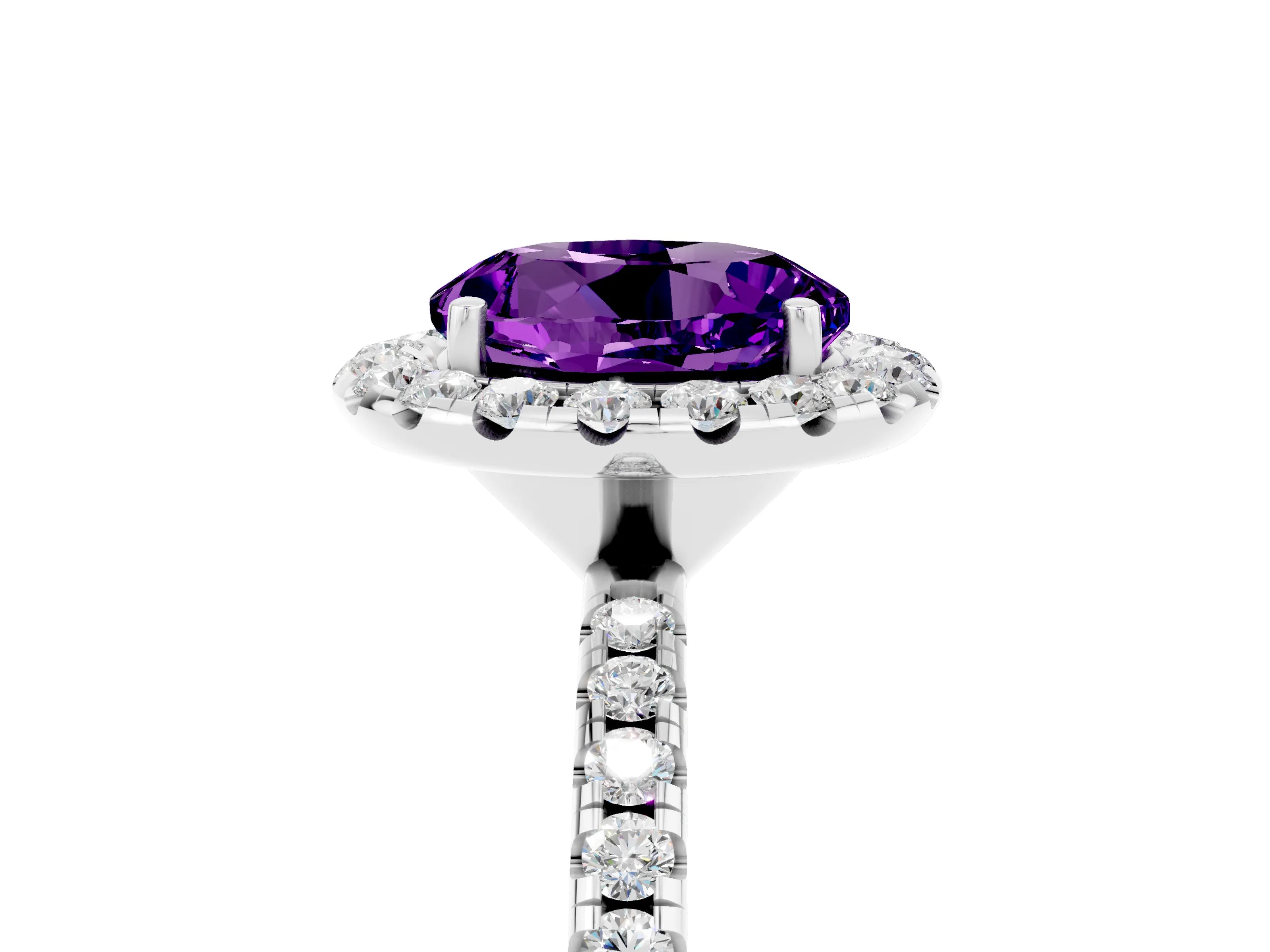White gold Round Cut Halo Round Diamond Pavé Band Four-Prong Ring_5