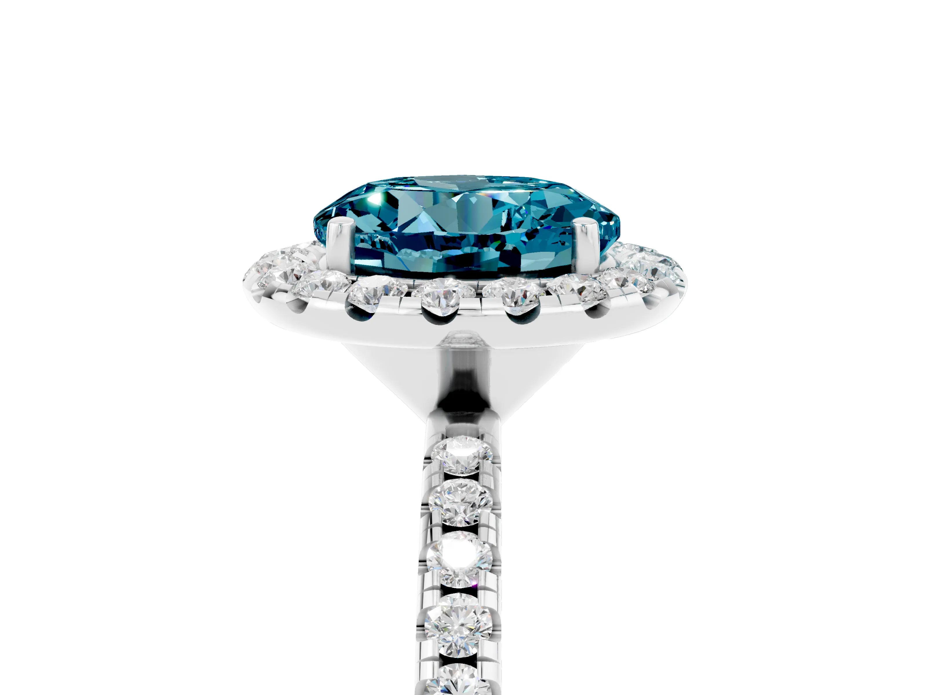 White gold Round Cut Halo Round Diamond Pavé Band Four-Prong Ring_5