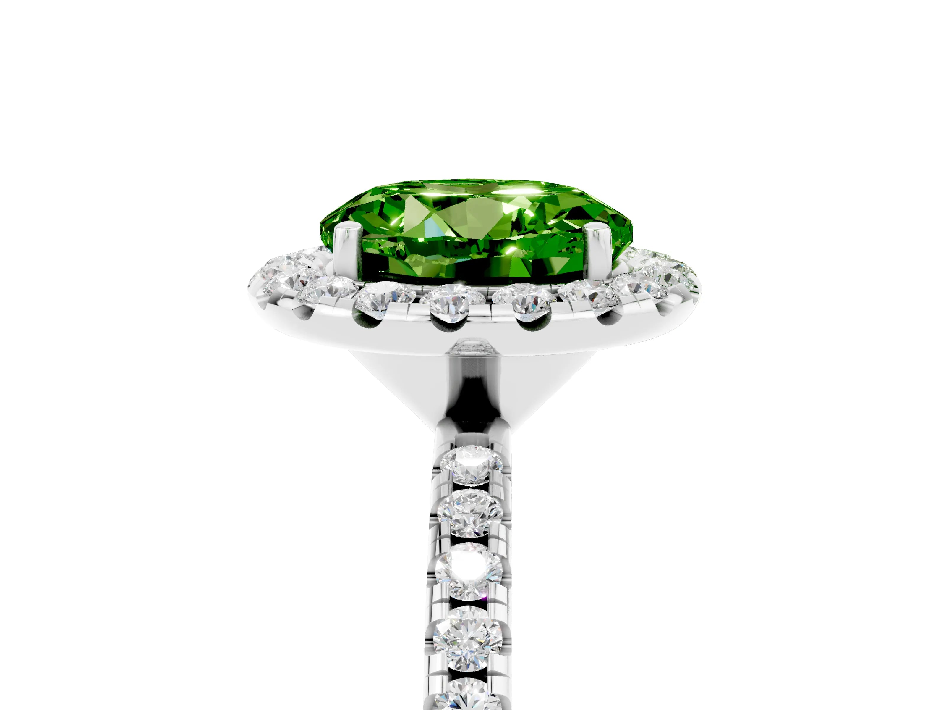 White gold Round Cut Halo Round Diamond Pavé Band Four-Prong Ring_5