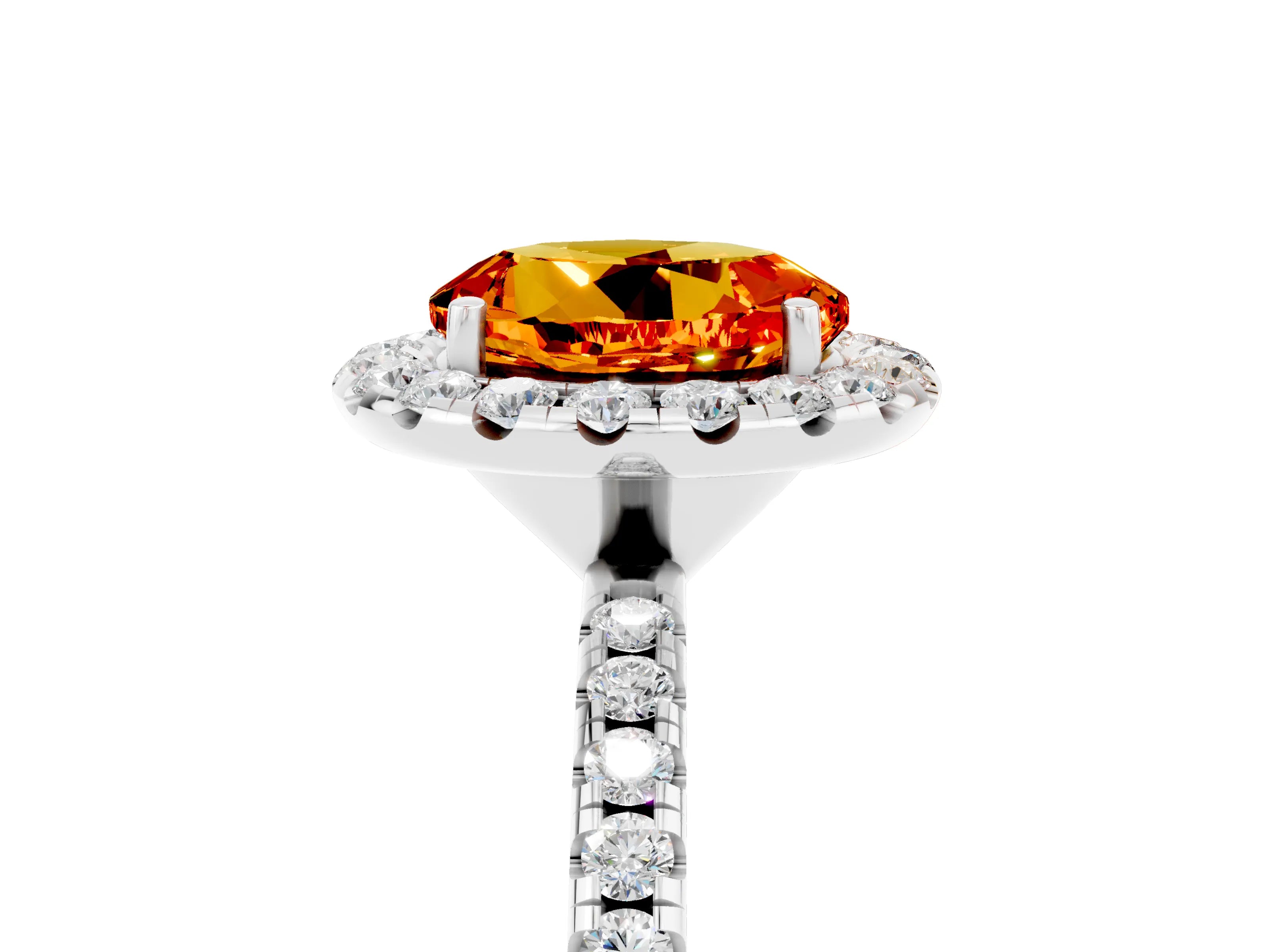 White gold Round Cut Halo Round Diamond Pavé Band Four-Prong Ring_5