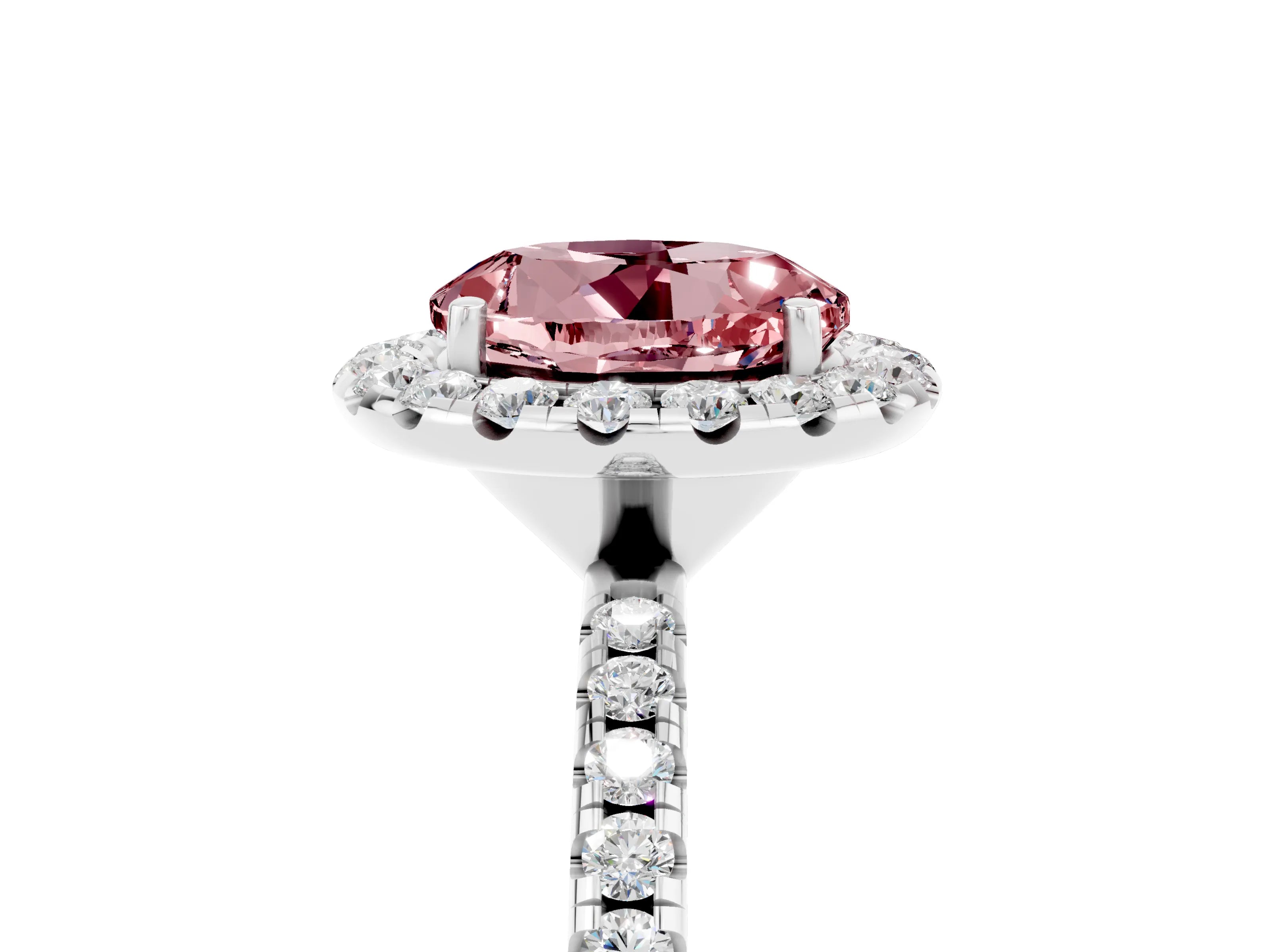 White gold Round Cut Halo Round Diamond Pavé Band Four-Prong Ring_5