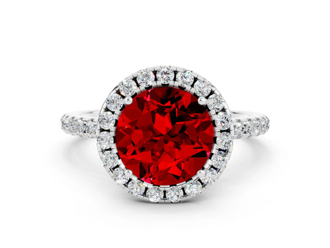 White gold Round Cut Halo Round Diamond Pavé Band Four-Prong Ring