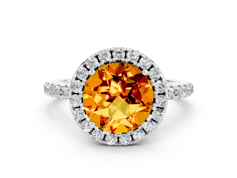 White gold Round Cut Halo Round Diamond Pavé Band Four-Prong Ring