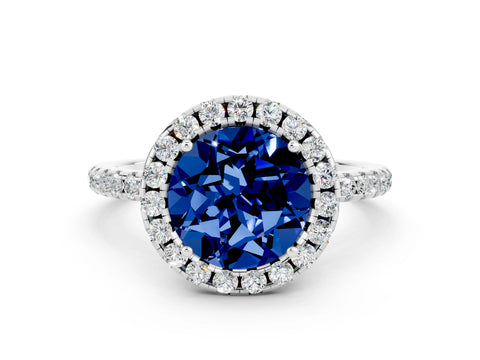 White gold Round Cut Halo Round Diamond Pavé Band Four-Prong Ring