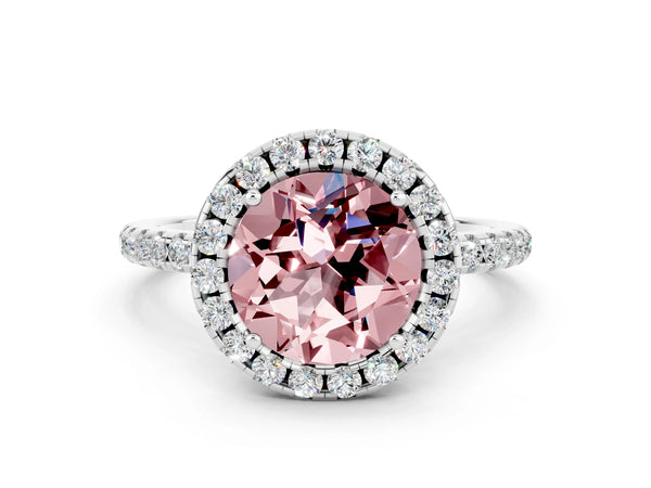 Silver Round Cut Halo Round Diamond Pavé Band Four-Prong Ring