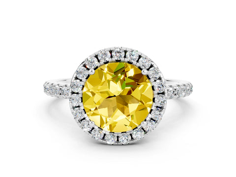 White gold Round Cut Halo Round Diamond Pavé Band Four-Prong Ring